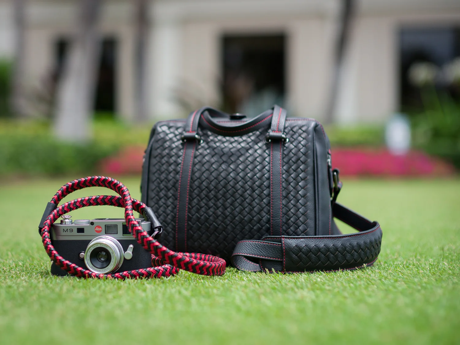 hand woven leather camera bag
