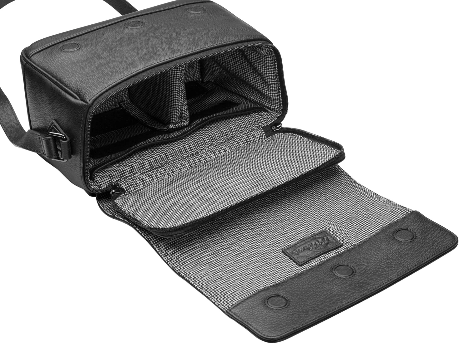 luxury designer black quilted leather camera bag