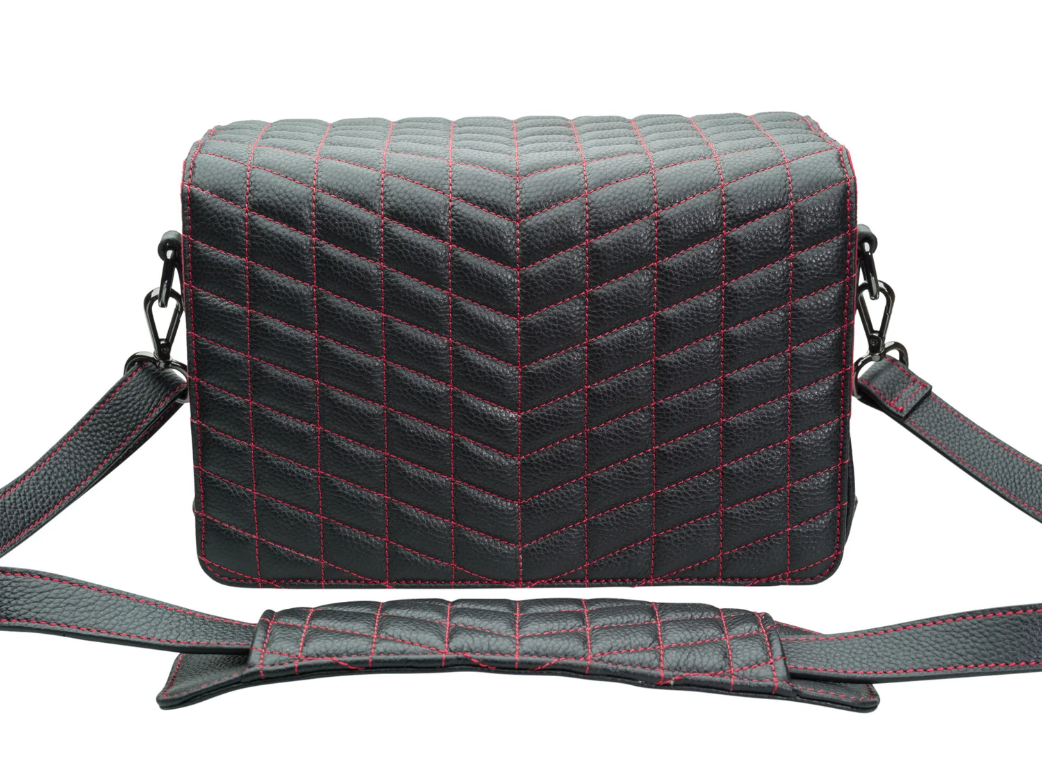 Vi Vante Dual Flap "Pegasus V2" Black Leather Camera Bag with Red Quilting, image 12