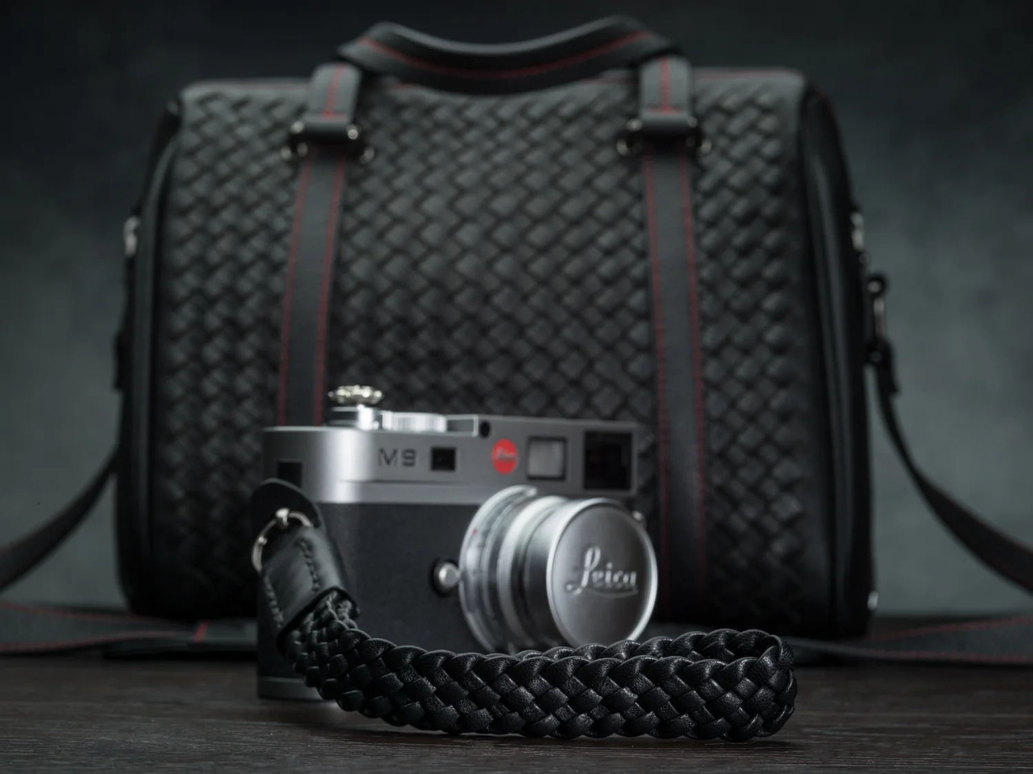 Lambskin Braided Camera Wrist Strap Luxury Black