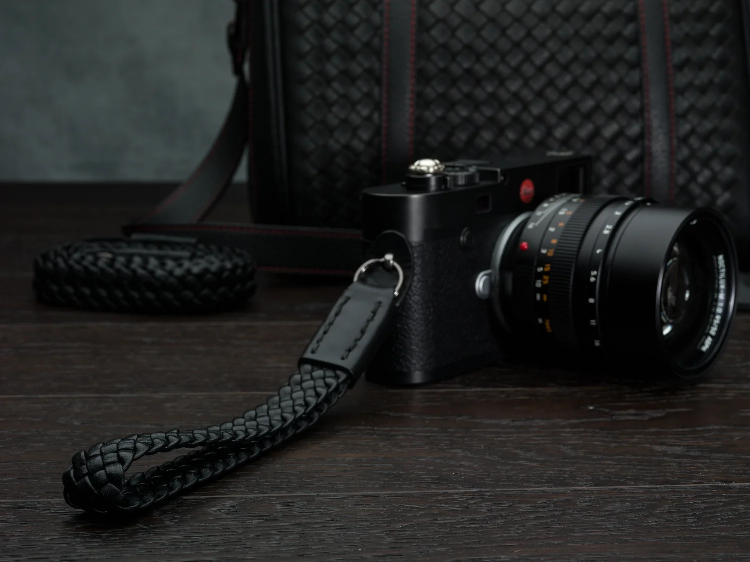 Lambskin Braided Camera Wrist Strap Luxury Black