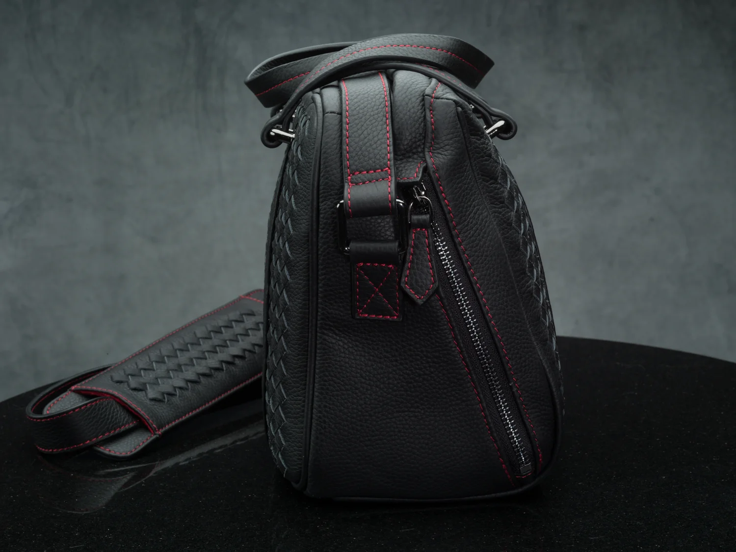 hand woven leather camera bag