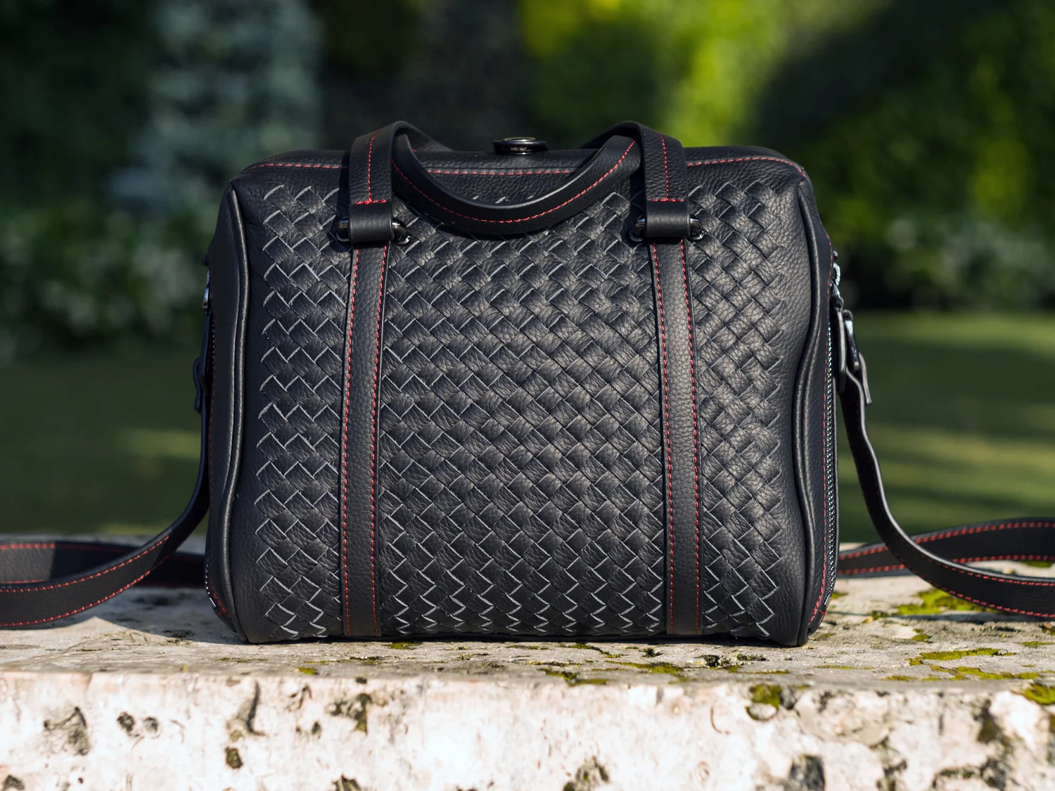 Hand woven leather designer luxury camera bag for leica
