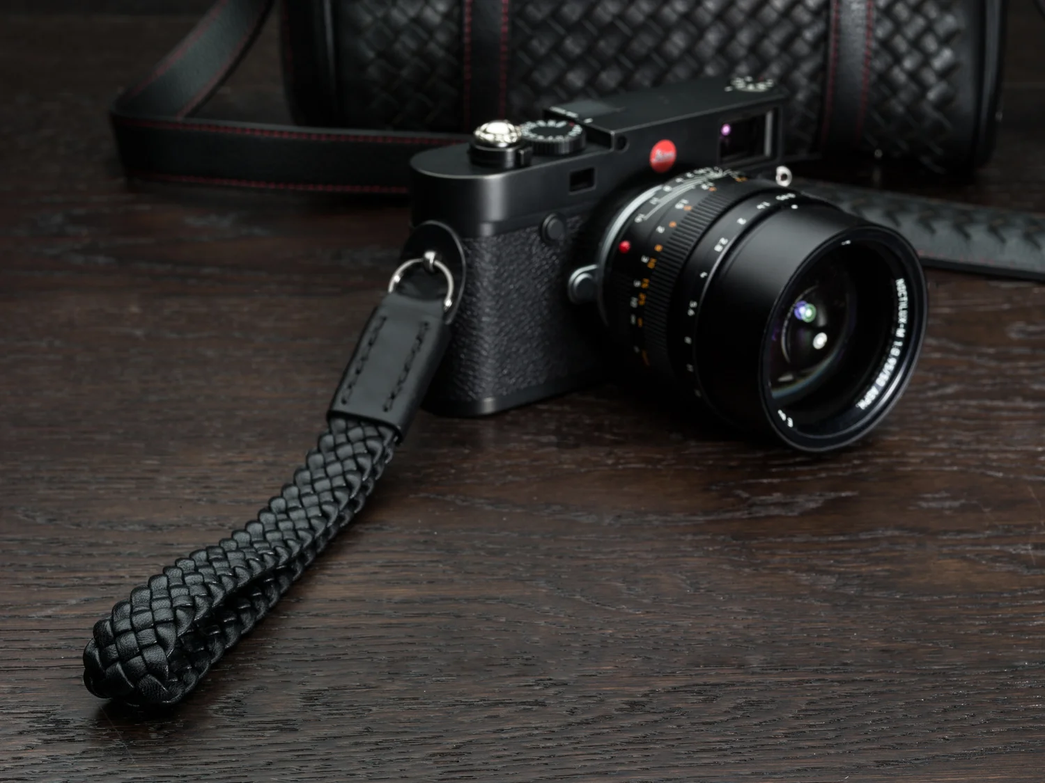 Lambskin Braided Camera Wrist Strap Luxury Black