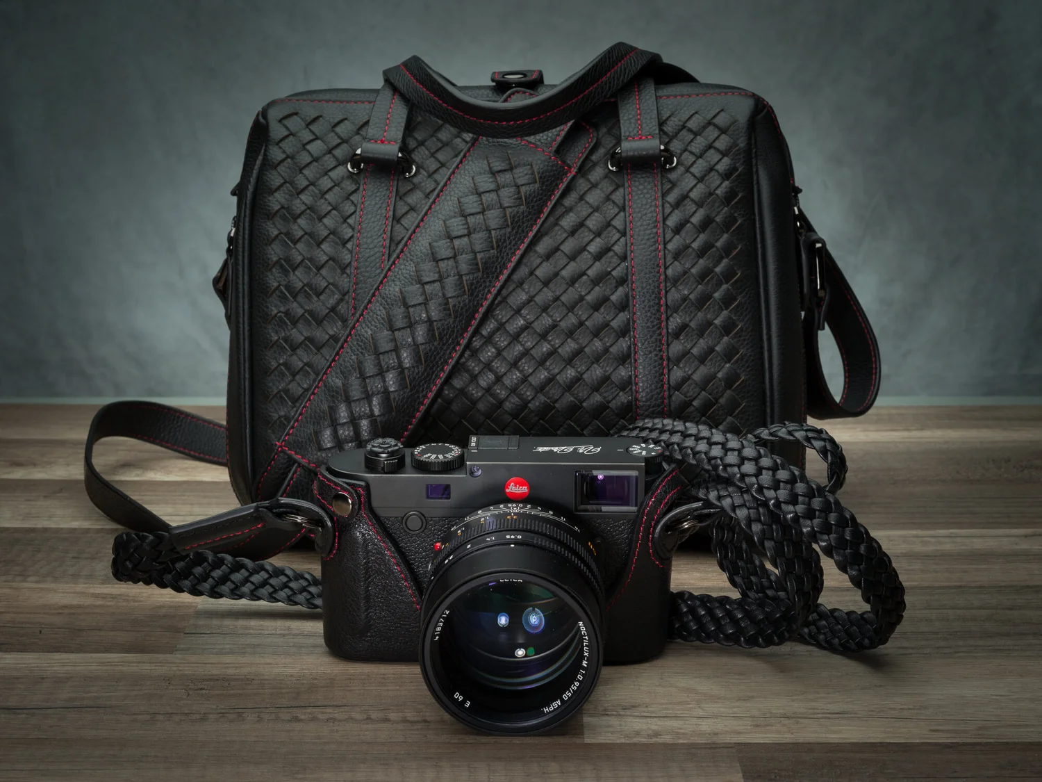 hand woven leather camera bag