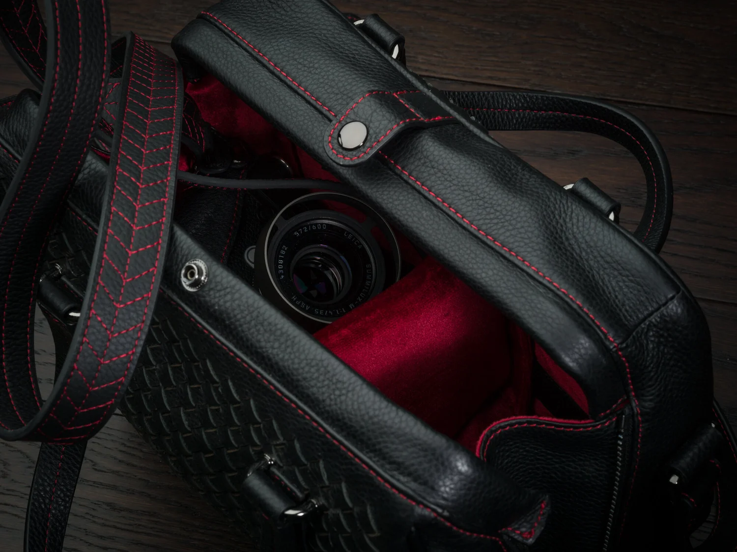 hand woven leather camera bag
