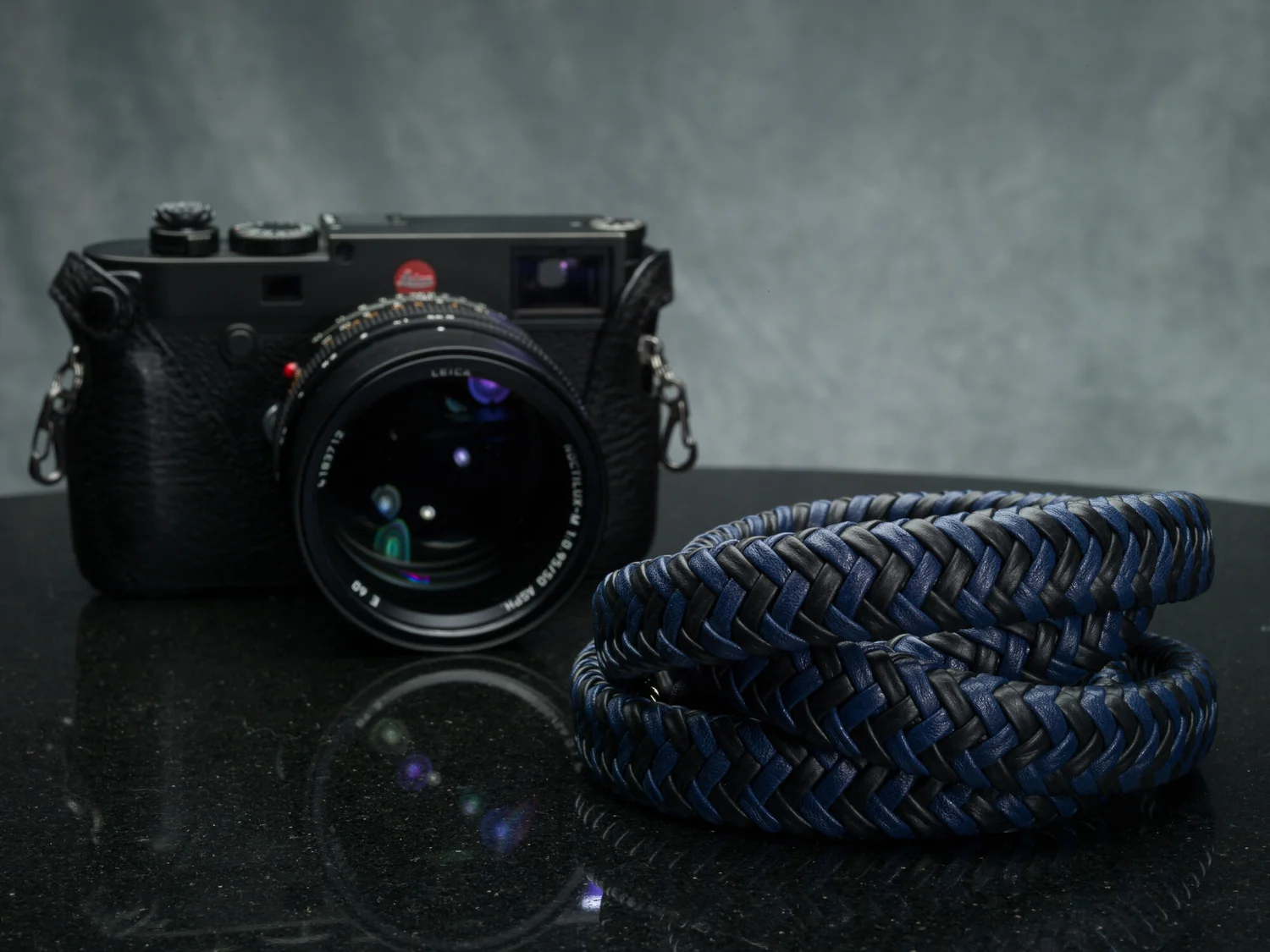 Vi Vante Maritime Blue and Black Matador Leather Camera Strap, image 2