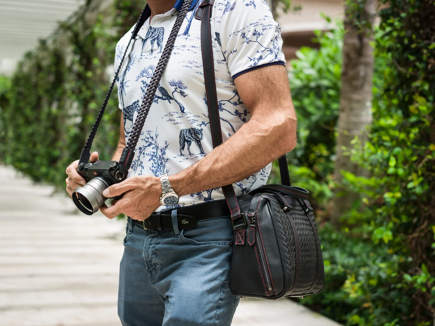 hand woven leather camera bag