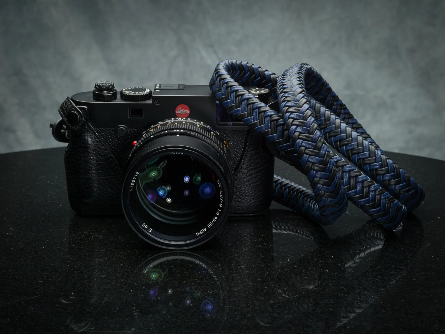 Vi Vante Maritime Blue and Black Matador Leather Camera Strap, image 1