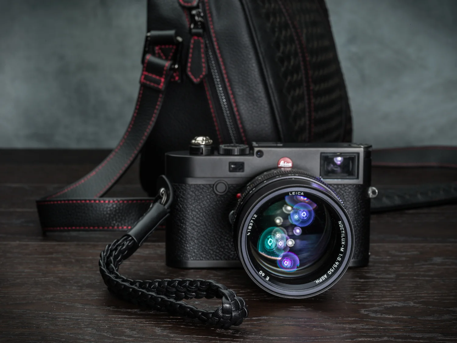 Lambskin Braided Camera Wrist Strap Luxury Black