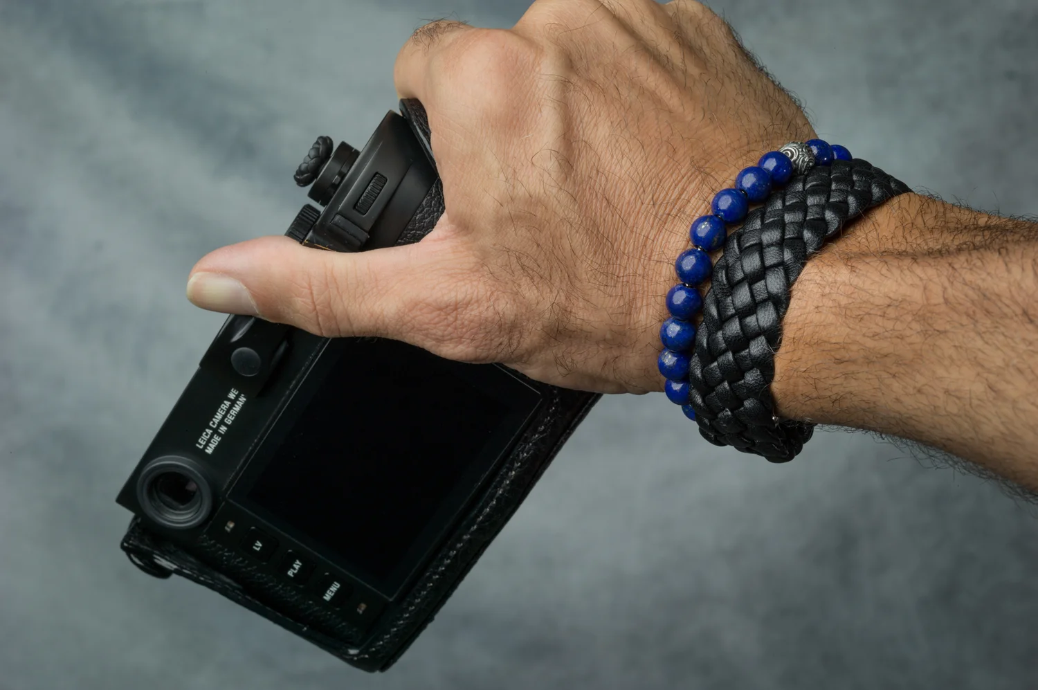 Lambskin Braided Camera Wrist Strap Luxury Black