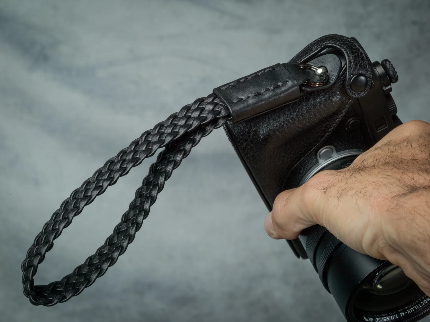 Lambskin Braided Camera Wrist Strap Luxury Black