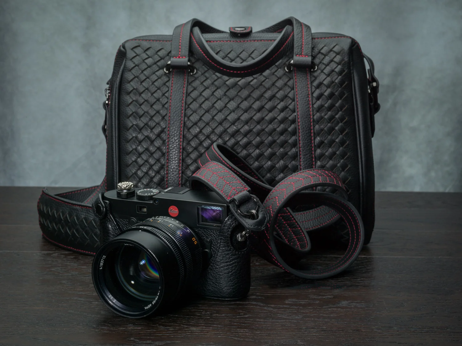 hand woven leather camera bag