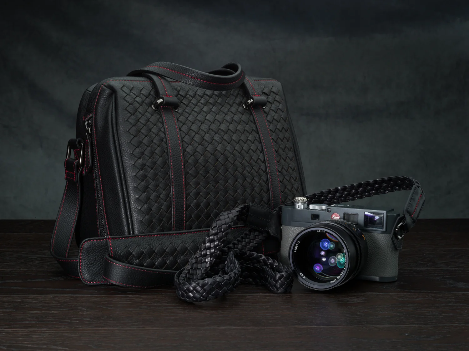 hand woven leather camera bag