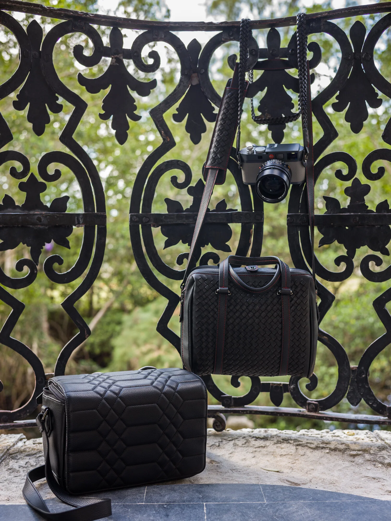 hand woven leather camera bag