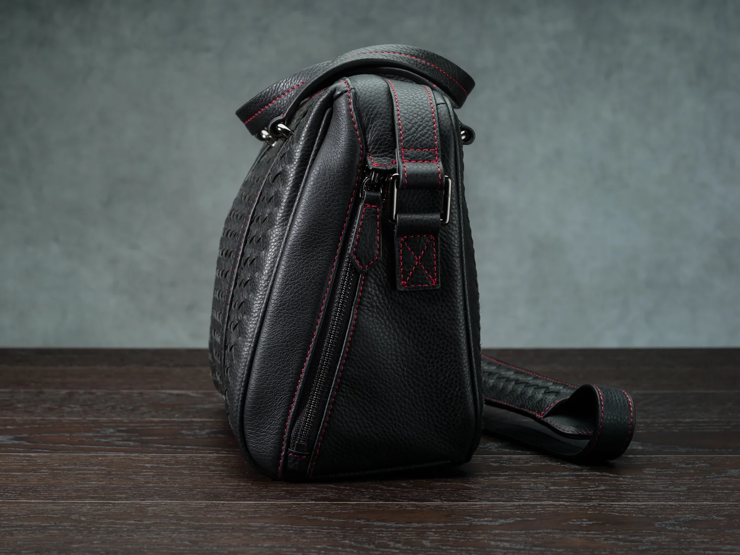 hand woven leather camera bag