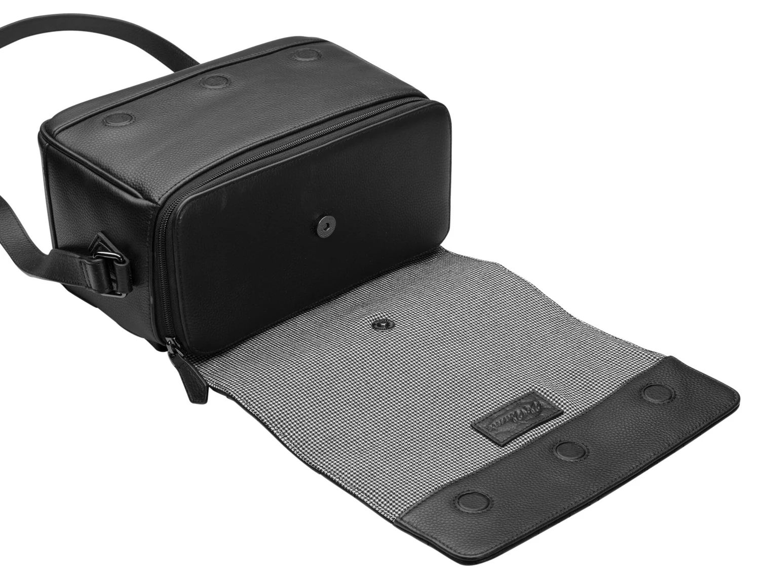 luxury designer black quilted leather camera bag
